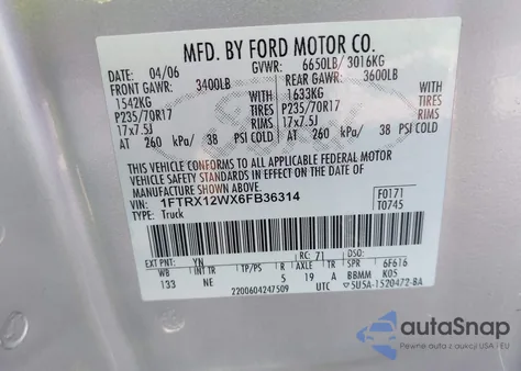 2006 Ford F-150 Stx/Xl/Xlt from USA, damaged, VIN 1FTRX12WX6FB36314